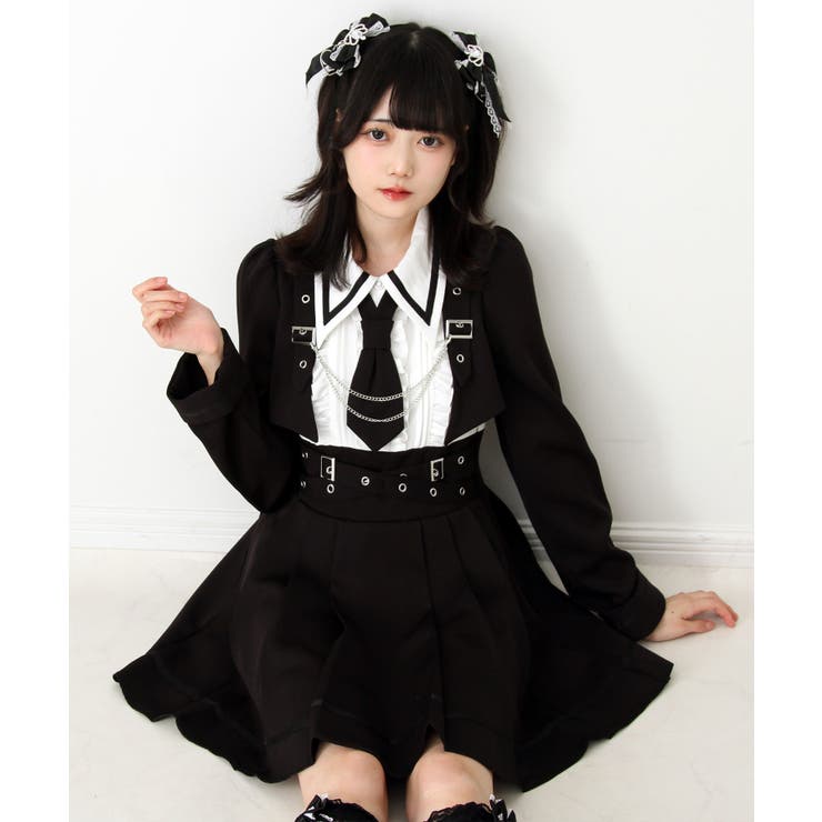 ジャケット風チェーンネクタイベルトプリーツワンピース 量産型 地雷系