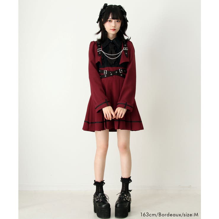 ジャケット風チェーンネクタイベルトプリーツワンピース 量産型 地雷系