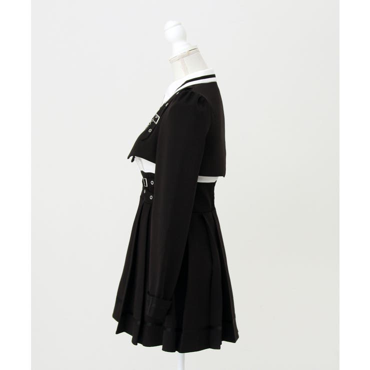 ジャケット風チェーンネクタイベルトプリーツワンピース 量産型 地雷系