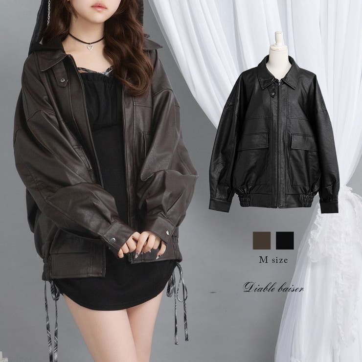 裾ドロストオーバーサイズ合皮ブルゾン【ジャケット】【コート】 韓国 夢展望 | 夢展望 | 詳細画像1 
