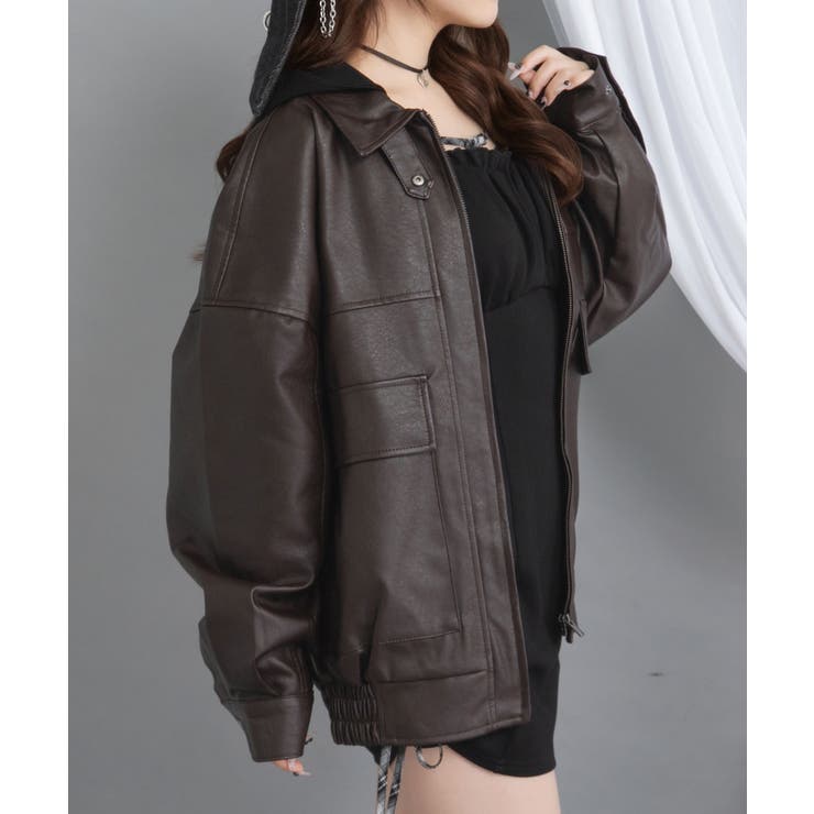 裾ドロストオーバーサイズ合皮ブルゾン【ジャケット】【コート】 韓国 夢展望 | 夢展望 | 詳細画像6 