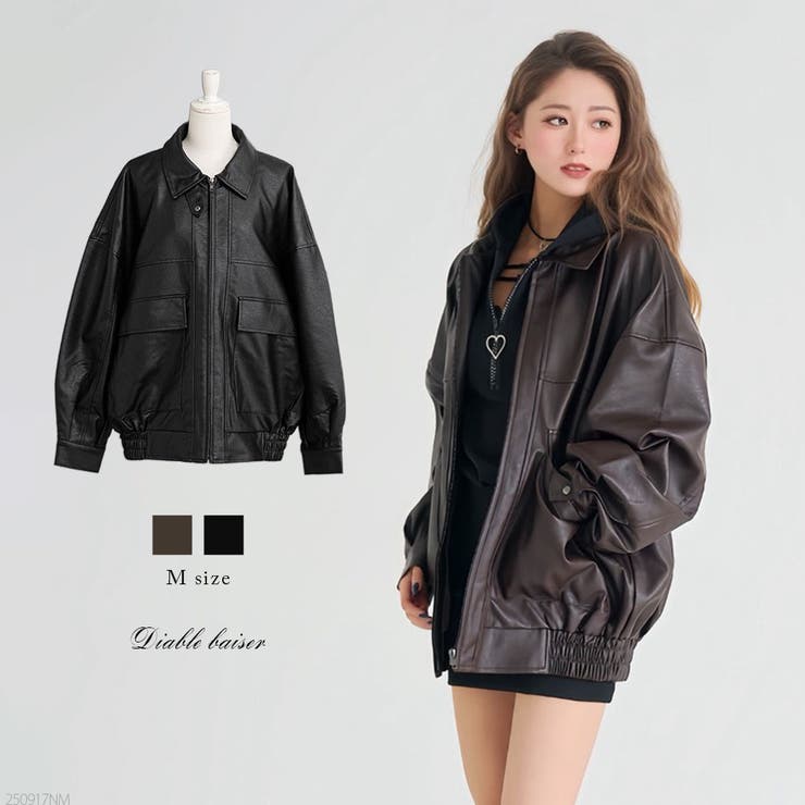 裾ドロストオーバーサイズ合皮ブルゾン【ジャケット】【コート】 韓国 夢展望 | 夢展望 | 詳細画像1 