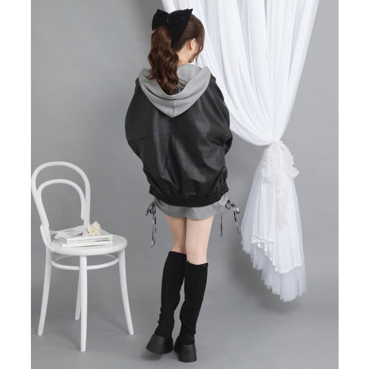 裾ドロストオーバーサイズ合皮ブルゾン【ジャケット】【コート】 韓国 夢展望 | 夢展望 | 詳細画像8 