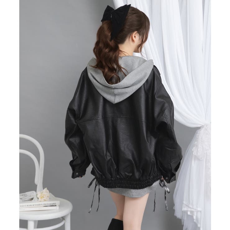 裾ドロストオーバーサイズ合皮ブルゾン【ジャケット】【コート】 韓国 夢展望 | 夢展望 | 詳細画像10 