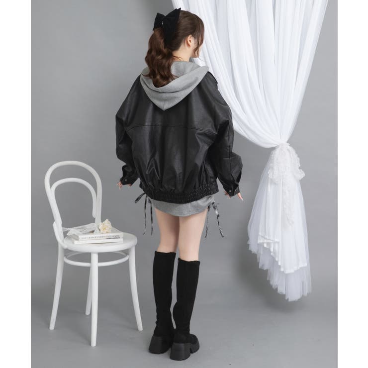 裾ドロストオーバーサイズ合皮ブルゾン【ジャケット】【コート】 韓国 夢展望 | 夢展望 | 詳細画像11 