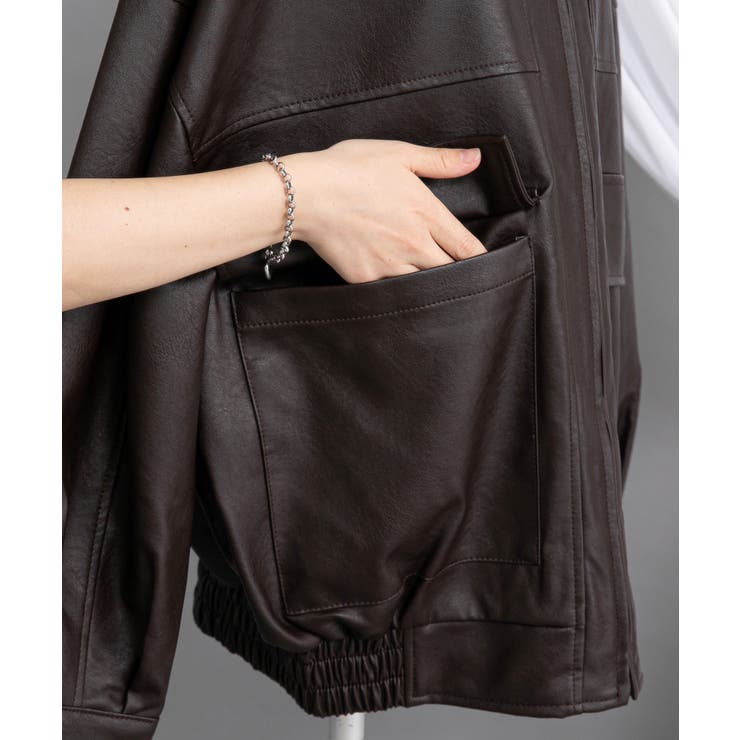 裾ドロストオーバーサイズ合皮ブルゾン【ジャケット】【コート】 韓国 夢展望 | 夢展望 | 詳細画像19 