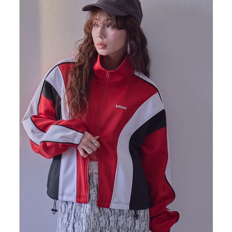 レッド | 【ユニセックス】配色カラージャージトラックジャケット 韓国 夢展望 | 夢展望