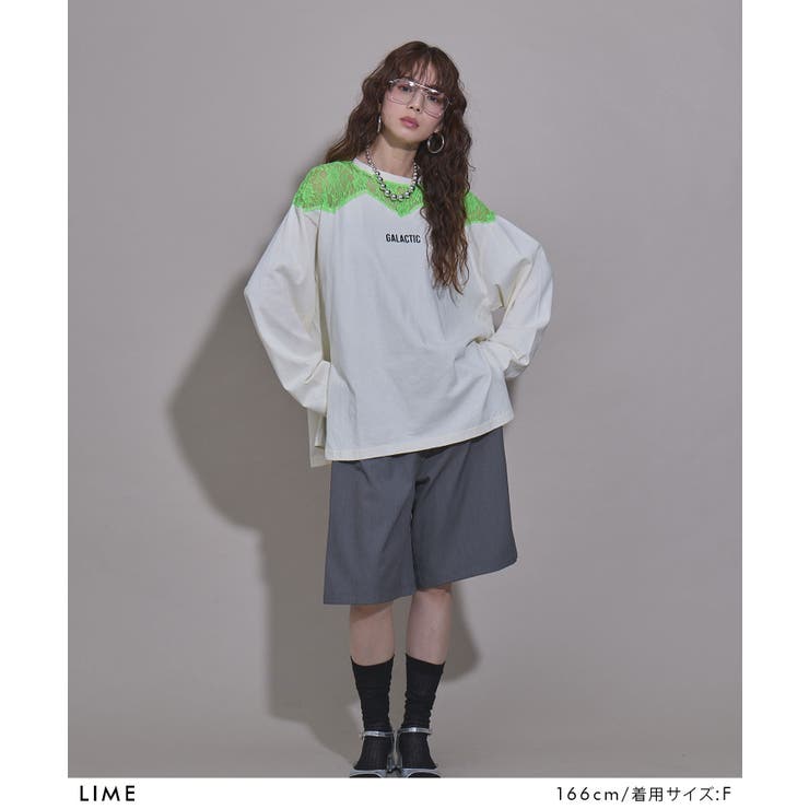 ホワイト | レースドッキングオーバーサイズロンT 韓国 夢展望 | 夢展望