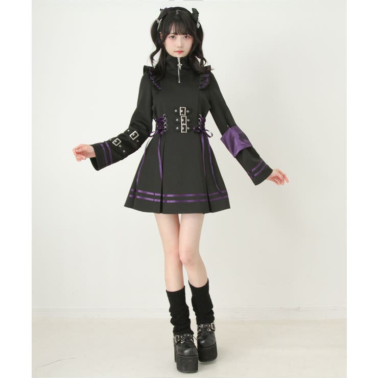 十字架アームバンドサイドレースアップフリルファスナーワンピース 量産型 地雷系 | DearMyLove | 詳細画像6 