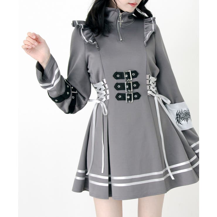 十字架アームバンドサイドレースアップフリルファスナーワンピース 量産型 地雷系 | DearMyLove | 詳細画像10 