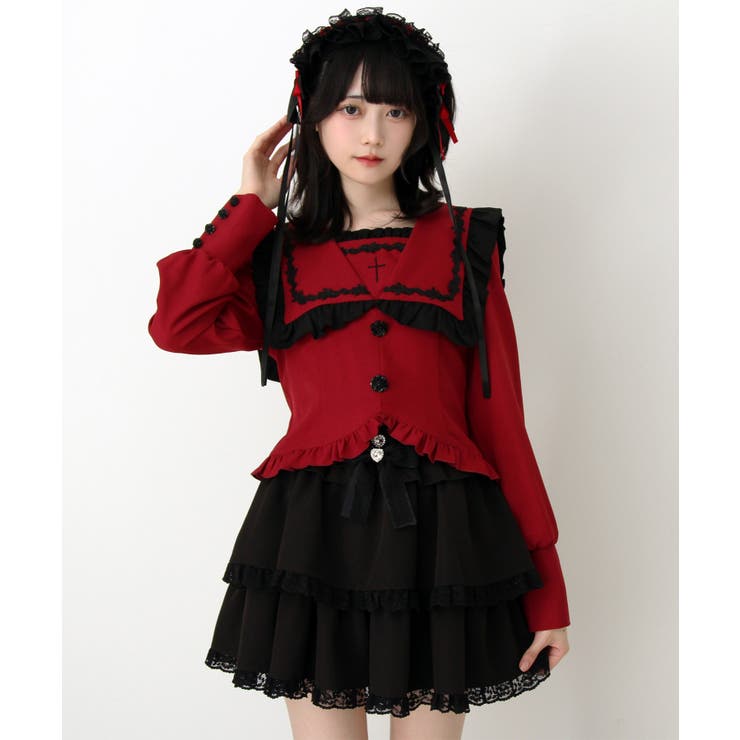 ゴシック風十字架バラレースフリルセーラーブラウス 量産型 地雷系 夢展望 | DearMyLove | 詳細画像7 