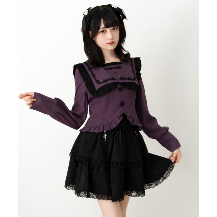 ゴシック風十字架バラレースフリルセーラーブラウス 量産型 地雷系 夢展望 | DearMyLove | 詳細画像14 