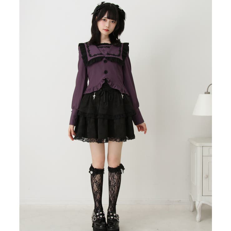 ゴシック風十字架バラレースフリルセーラーブラウス 量産型 地雷系 夢展望 | DearMyLove | 詳細画像15 