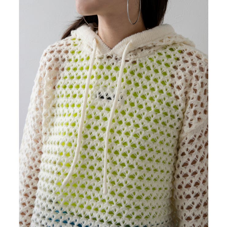 専用【ユリウスセブン】メッシュニット 長袖 透かし編み 綿100 日本製 個性的 メッシュニット レディース 夏用 サマーニット 透かし編み 肌見せ 長袖