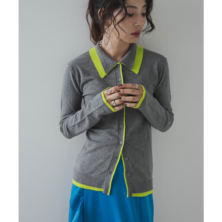 バイカラーポロニットカーディガン 韓国 夢展望 | 夢展望 | 詳細画像5 