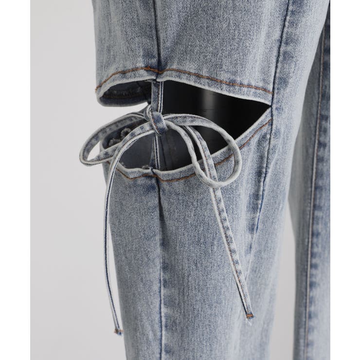 スリット入りカットアウトリボンフレアデニムパンツ 量産型 地雷系 夢展望 | DearMyLove | 詳細画像28 