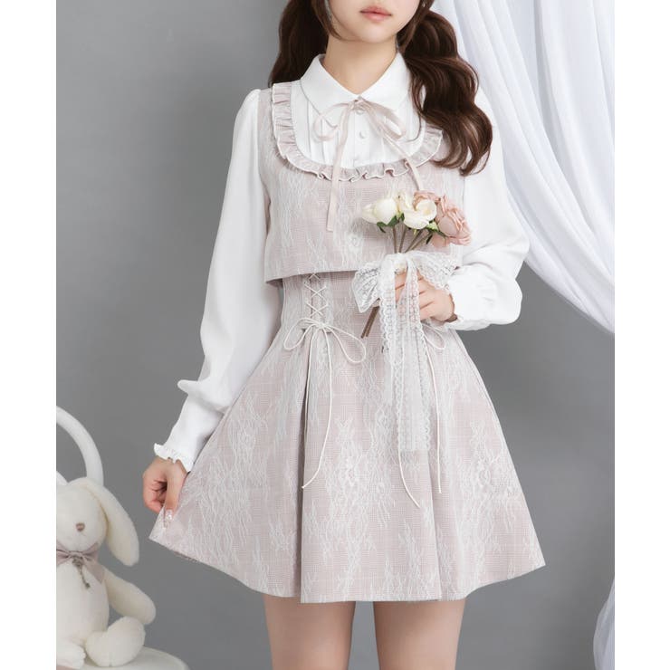 ヨークフリルレースアップセットアップ風ドッキングワンピース 量産型 地雷系 | DearMyLove | 詳細画像5 