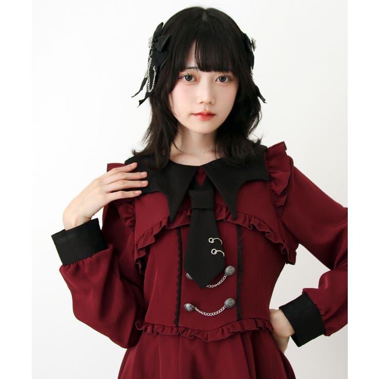 コウモリ襟チェーンボタンフリルプリーツワンピース 量産型 地雷系 夢展望 | DearMyLove | 詳細画像5 