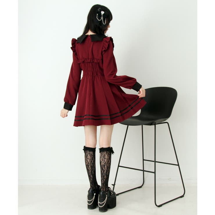 コウモリ襟チェーンボタンフリルプリーツワンピース 量産型 地雷系 夢展望 | DearMyLove | 詳細画像8 