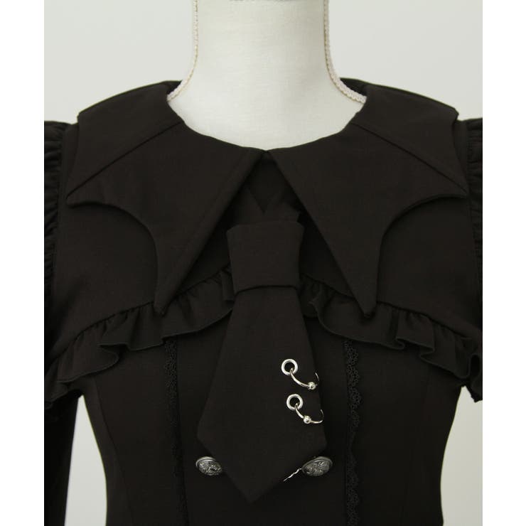 コウモリ襟チェーンボタンフリルプリーツワンピース 量産型 地雷系 夢展望 | DearMyLove | 詳細画像18 