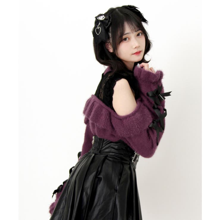 十字架チョーカー風チェーンレースフリルオフショルダーニットトップス 量産型 地雷… | DearMyLove | 詳細画像13 