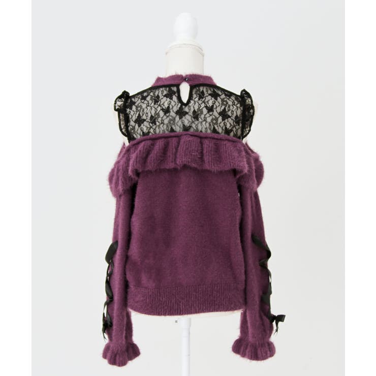 十字架チョーカー風チェーンレースフリルオフショルダーニットトップス 量産型 地雷… | DearMyLove | 詳細画像18 