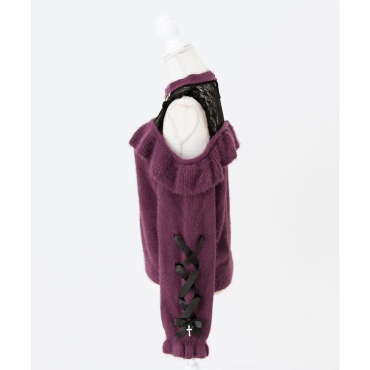 十字架チョーカー風チェーンレースフリルオフショルダーニットトップス 量産型 地雷… | DearMyLove | 詳細画像19 