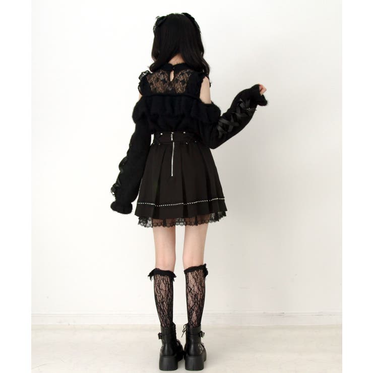 十字架チョーカー風チェーンレースフリルオフショルダーニットトップス 量産型 地雷系 | DearMyLove | 詳細画像4 