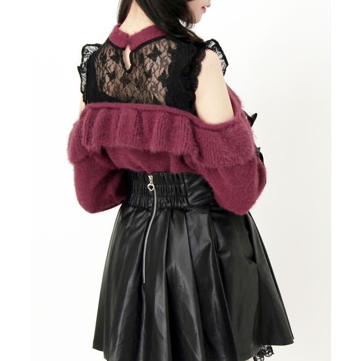 十字架チョーカー風チェーンレースフリルオフショルダーニットトップス 量産型 地雷系 | DearMyLove | 詳細画像15 