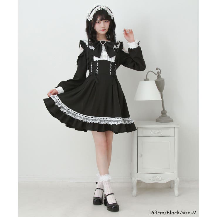 ハートレースウエストレースアップフリルワンピース 量産型 地雷系 夢展望 | DearMyLove | 詳細画像12 