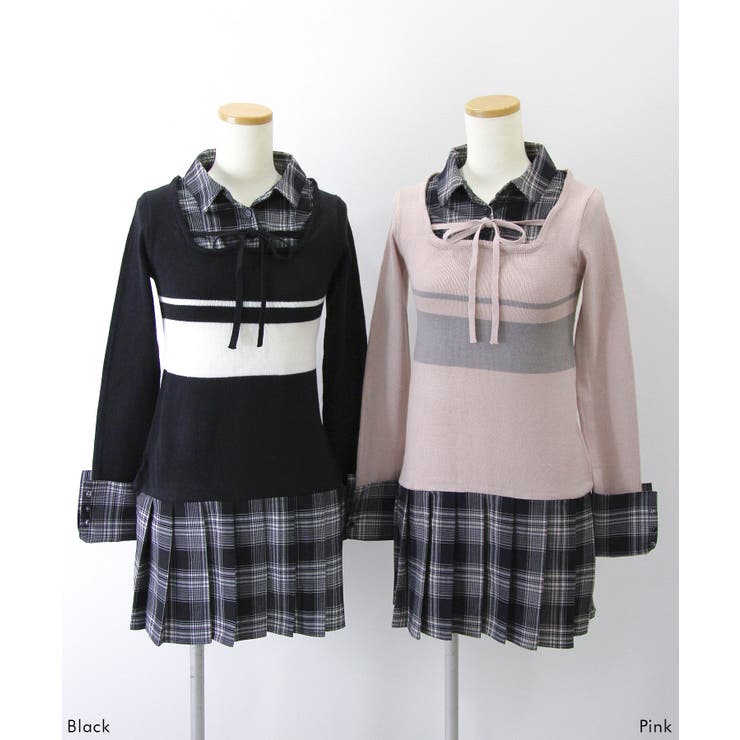 シャツドッキングプリーツニットワンピース 量産型 地雷系 | DearMyLove | 詳細画像2 