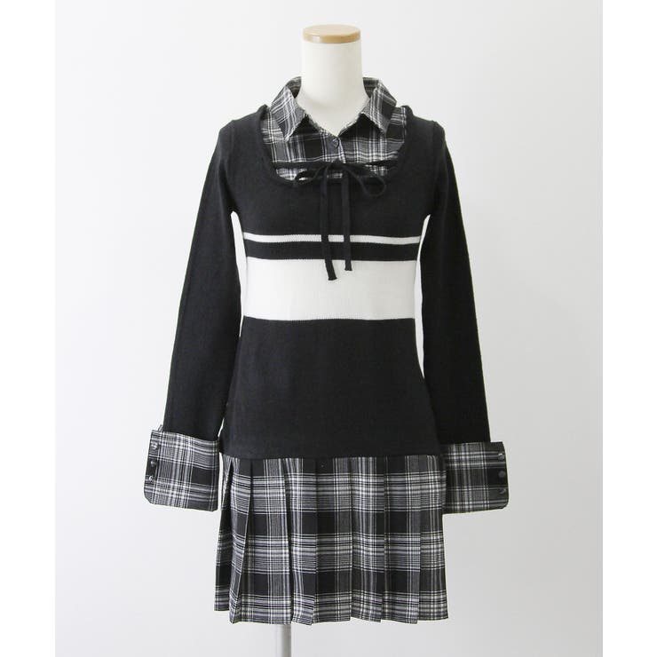 シャツドッキングプリーツニットワンピース 量産型 地雷系 | DearMyLove | 詳細画像4 