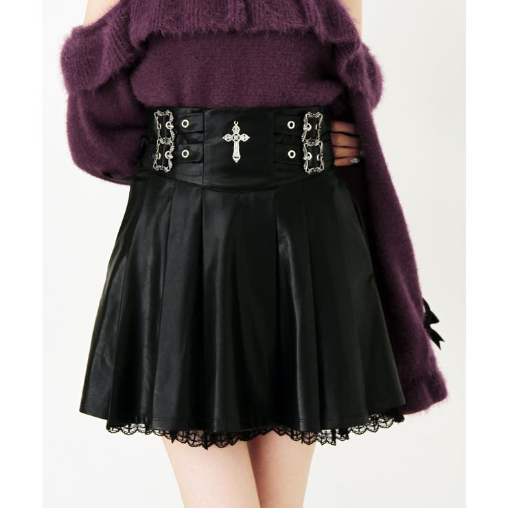 十字架レザーベルトプリーツスカート 量産型 地雷系 夢展望 | DearMyLove | 詳細画像3 