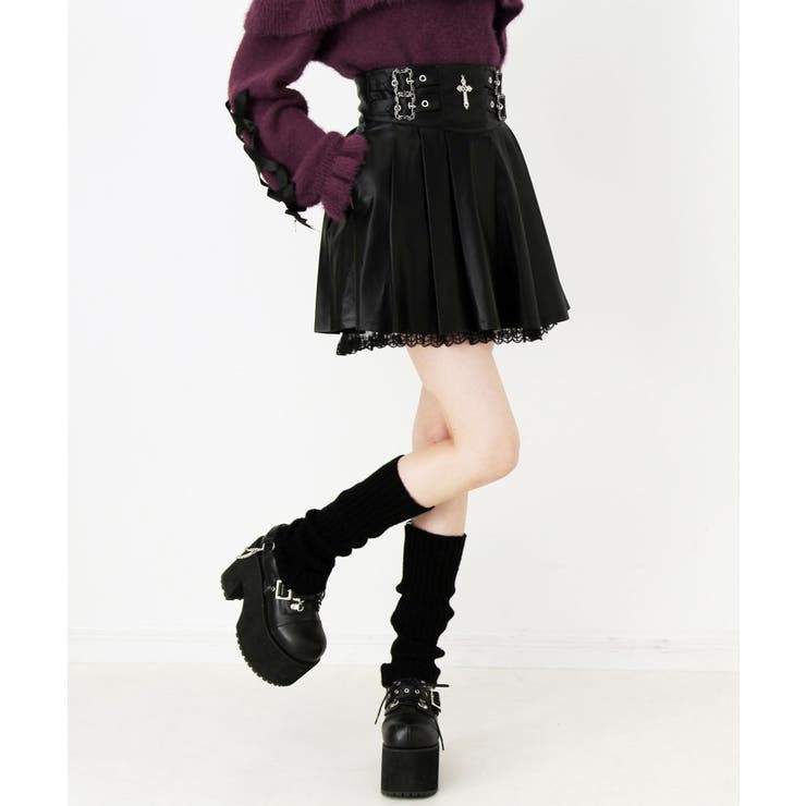 十字架レザーベルトプリーツスカート 量産型 地雷系 夢展望 | DearMyLove | 詳細画像6 