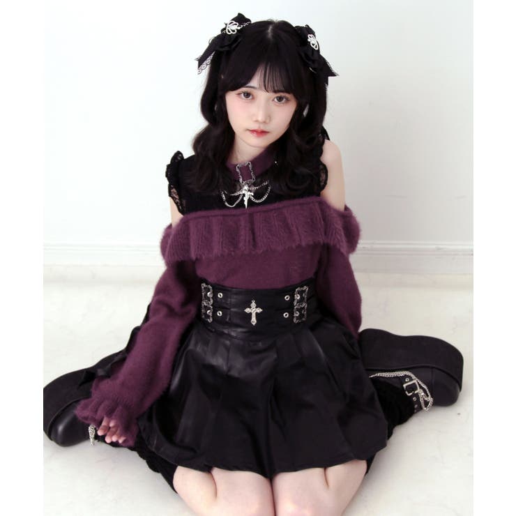 十字架レザーベルトプリーツスカート 量産型 地雷系 夢展望 | DearMyLove | 詳細画像8 