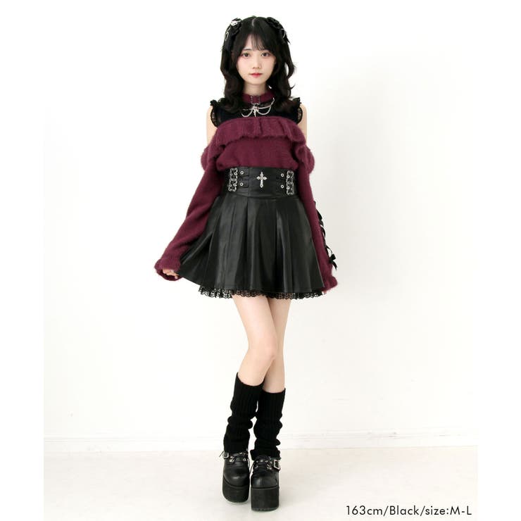 十字架レザーベルトプリーツスカート 量産型 地雷系 夢展望 | DearMyLove | 詳細画像2 