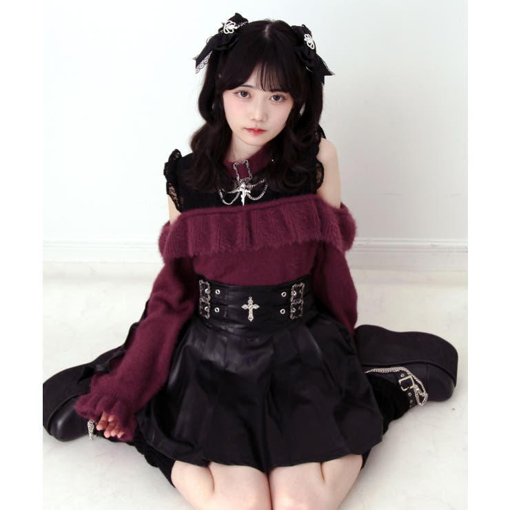 十字架レザーベルトプリーツスカート 量産型 地雷系 夢展望 | DearMyLove | 詳細画像8 