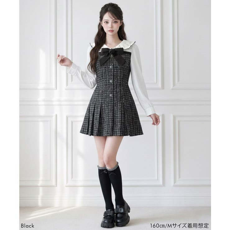 丸襟ブラウスドッキングツイードワンピース【大きいサイズ有り】 量産型 地雷系 | DearMyLove | 詳細画像2 