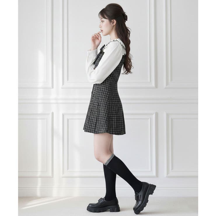 丸襟ブラウスドッキングツイードワンピース【大きいサイズ有り】 量産型 地雷系 | DearMyLove | 詳細画像3 