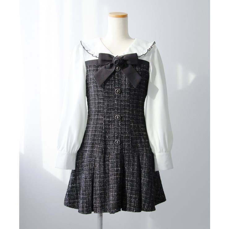 丸襟ブラウスドッキングツイードワンピース【大きいサイズ有り】 量産型 地雷系 | DearMyLove | 詳細画像8 