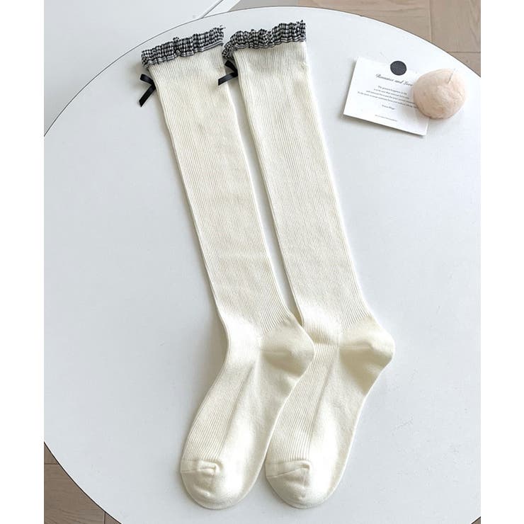 チェックフリルリボンハイソックス 量産型 地雷系 夢展望 | DearMyLove | 詳細画像2 