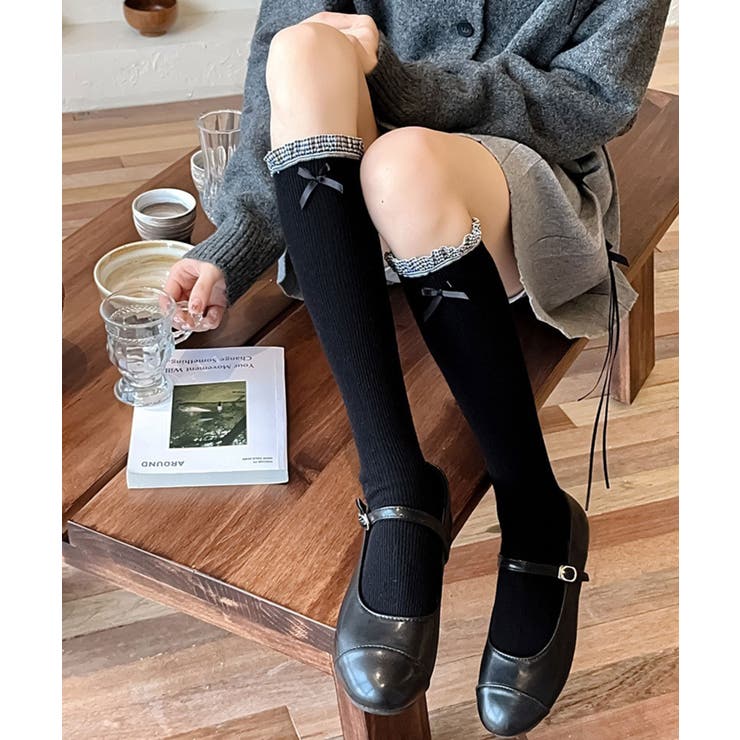 チェックフリルリボンハイソックス 量産型 地雷系 夢展望 | DearMyLove | 詳細画像10 