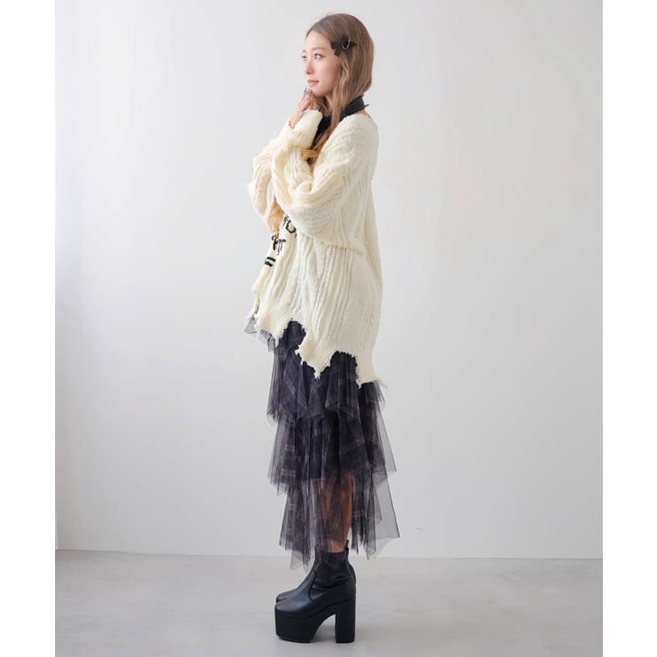 サブカル地雷系ダメージ風ゆるだぼ英字ロゴ長袖ニットトップス 韓国 夢展望 | 夢展望 | 詳細画像8 