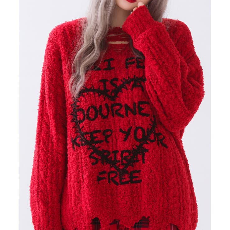 サブカル地雷系ダメージ風ゆるだぼ英字ロゴ長袖ニットトップス 韓国 夢展望 | 夢展望 | 詳細画像10 