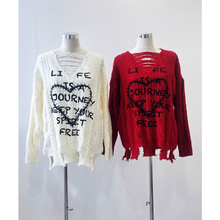 サブカル地雷系ダメージ風ゆるだぼ英字ロゴ長袖ニットトップス 韓国 夢展望 | 夢展望 | 詳細画像11 