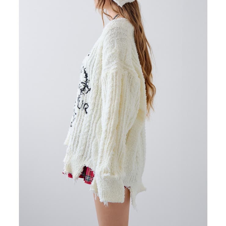 サブカル地雷系ダメージ風ゆるだぼ英字ロゴ長袖ニットトップス 韓国 夢展望 | 夢展望 | 詳細画像17 