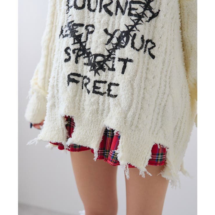 サブカル地雷系ダメージ風ゆるだぼ英字ロゴ長袖ニットトップス 韓国 夢展望 | 夢展望 | 詳細画像20 