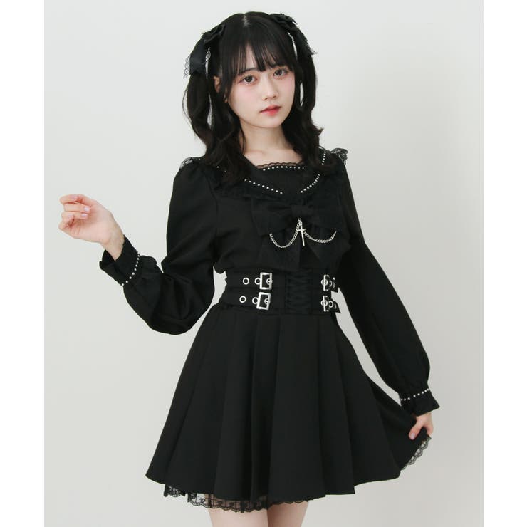 十字架クモレーススタッズベルトセーラーワンピース 量産型 地雷系 夢展望 | DearMyLove | 詳細画像5 