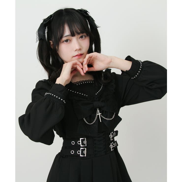 十字架クモレーススタッズベルトセーラーワンピース 量産型 地雷系 夢展望 | DearMyLove | 詳細画像7 