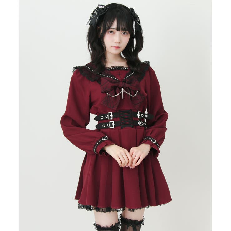 十字架クモレーススタッズベルトセーラーワンピース 量産型 地雷系 夢展望 | DearMyLove | 詳細画像20 